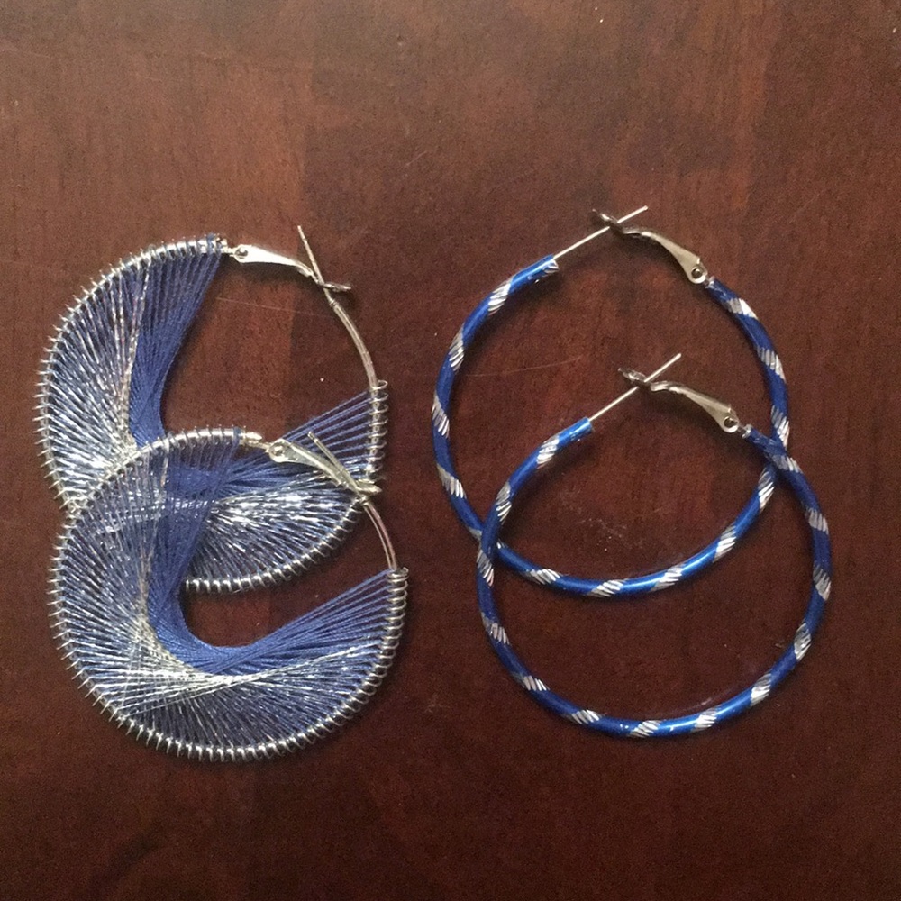 Blue and Silver Hoop Earrings